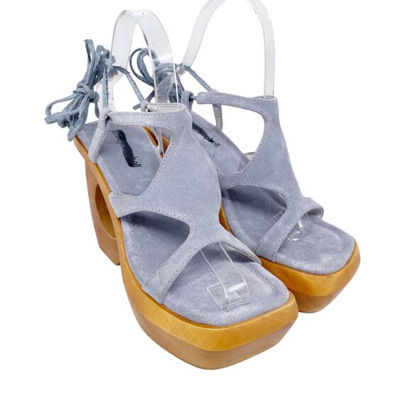 Jeffrey Campbell Women's Idolize Ankle Tie Sandal Blue Suede Combo Size 6.5M - Picture 1 of 16